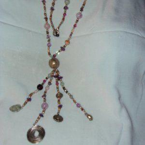 Beaded Multicolor long Tassel Necklace with ornaments/stones.